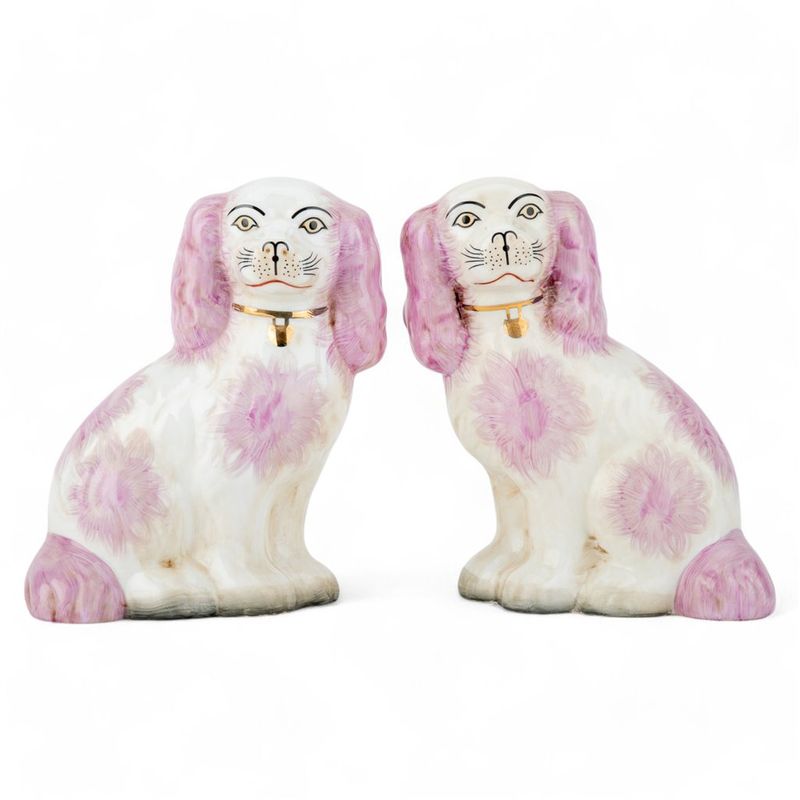 Pink Floral Staffordshire Style Dog Figurine