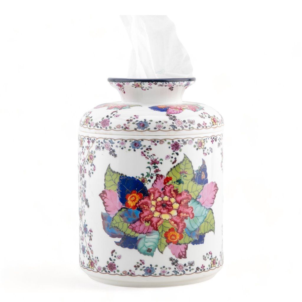 Porcelain Round Tissue Box Cover – Tobacco Leaf Pattern