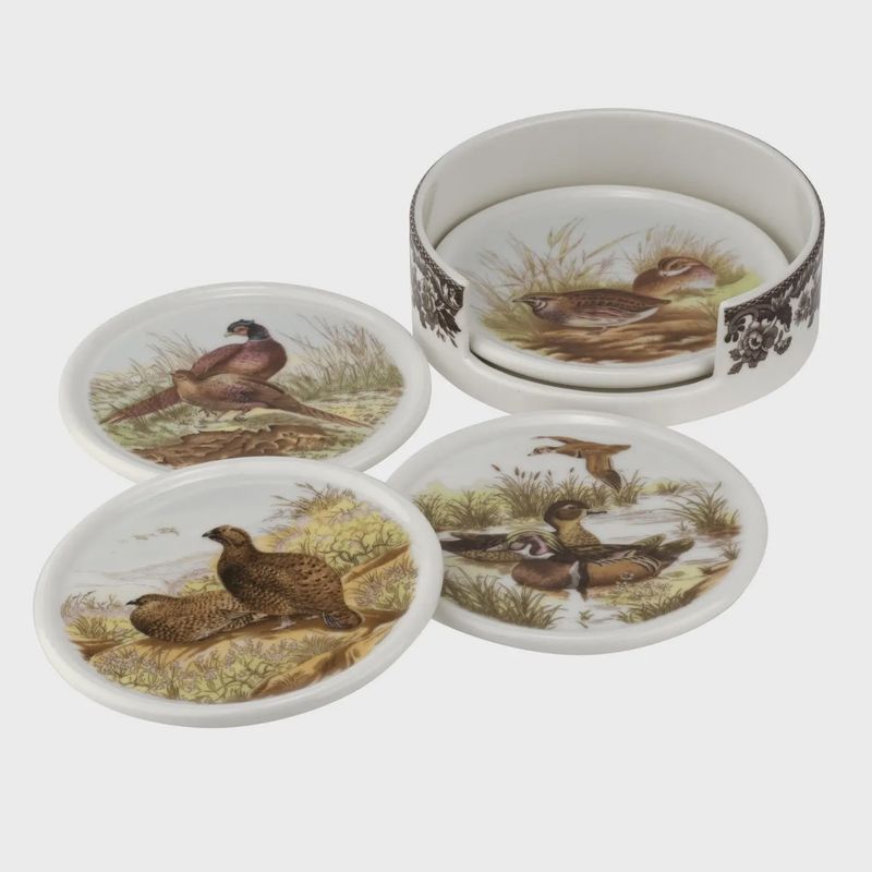 Spode Woodland 4-Piece Ceramic Coaster Set with Holder