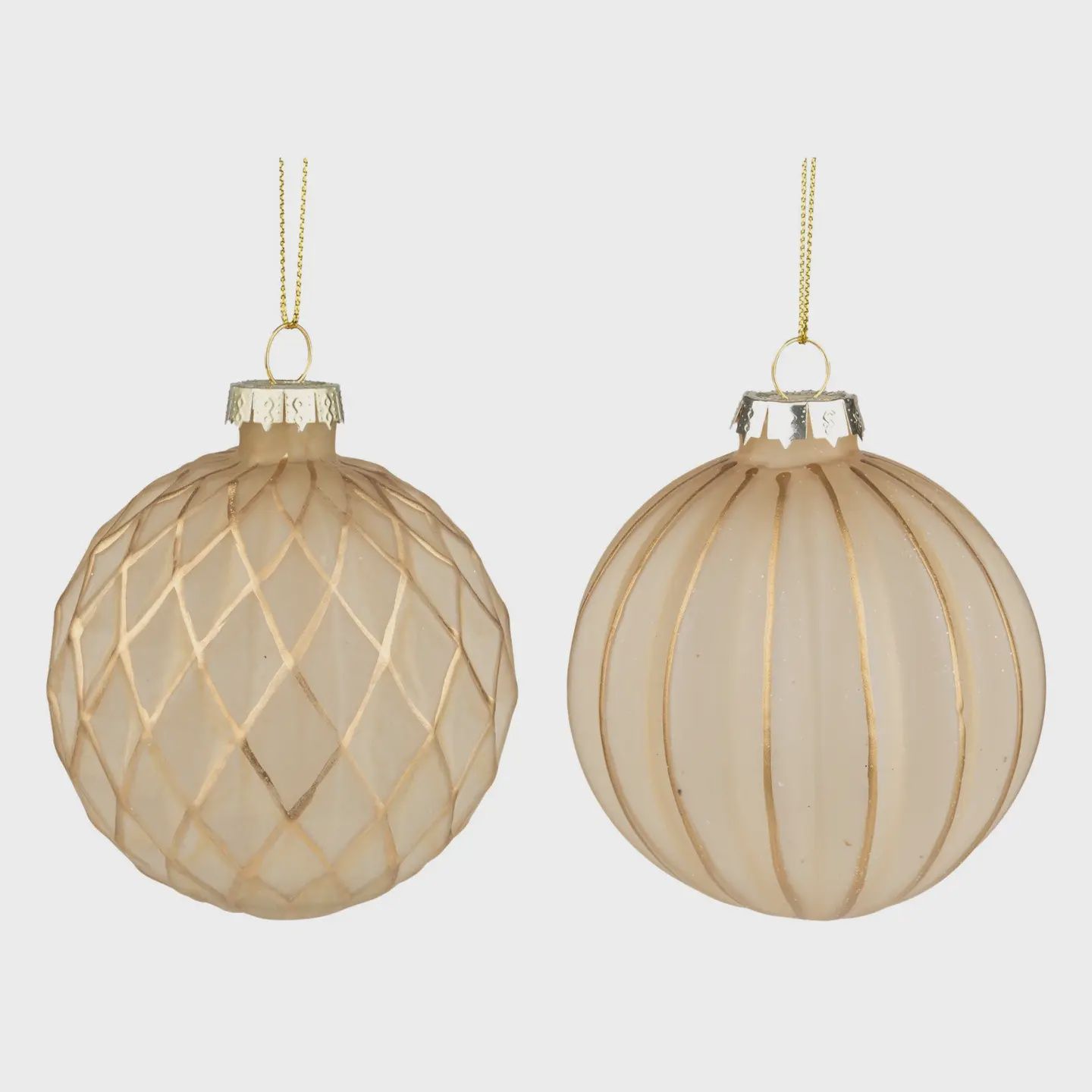 Cream &amp; Gold Molded Glass Ball Ornament - 3"