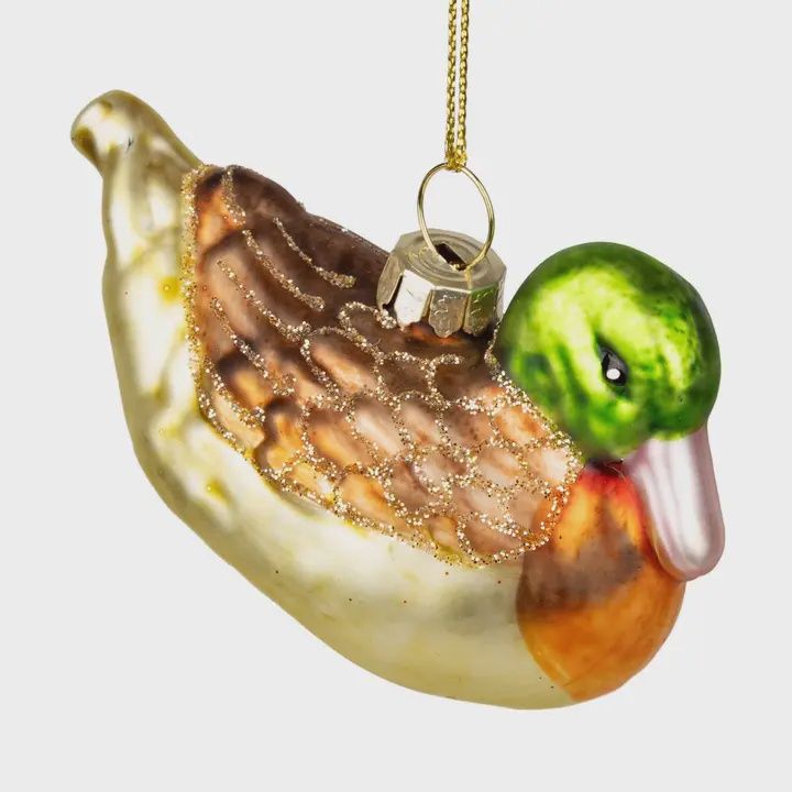 Glass Vintage Duck Ornament, Green Head, 2"