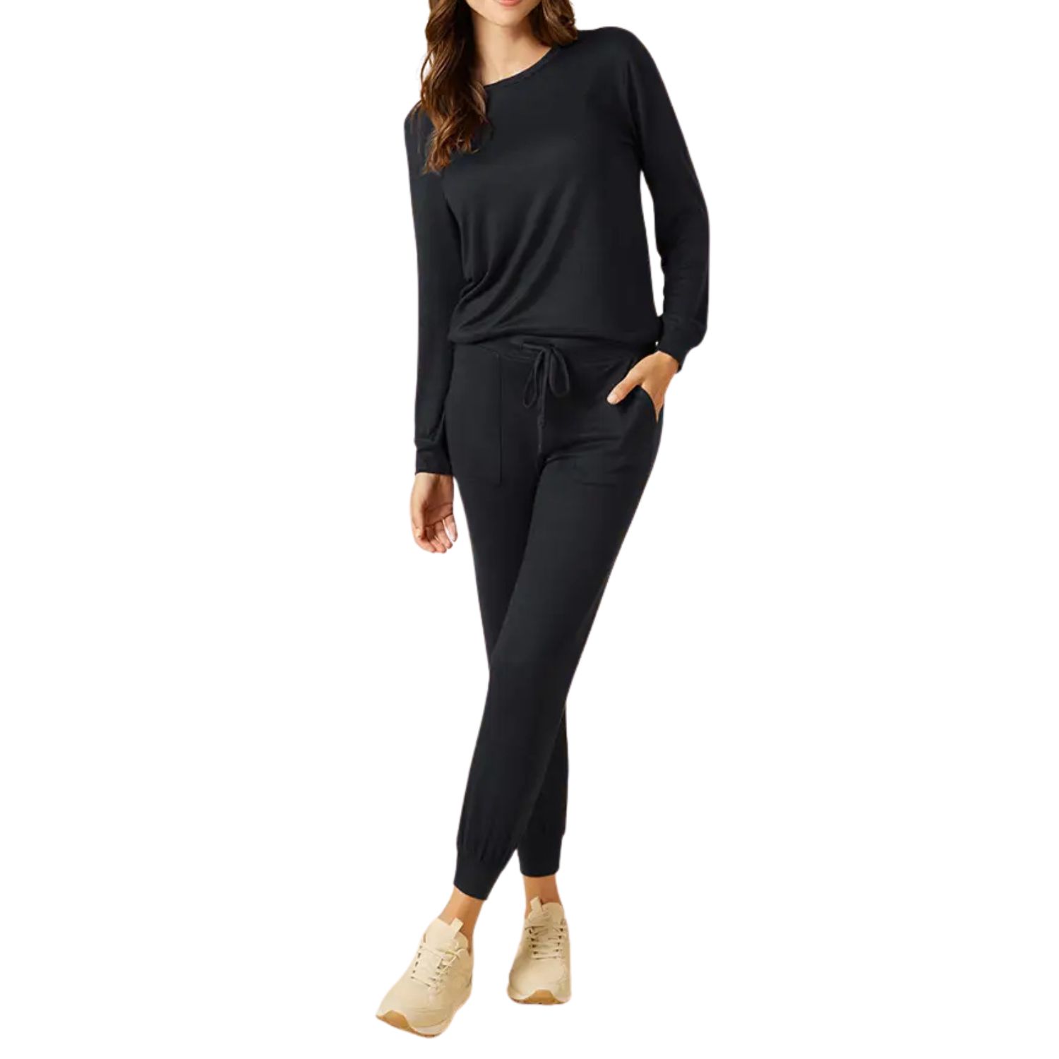 Cloud Soft Dream Crew Neck Lounge Set – Black