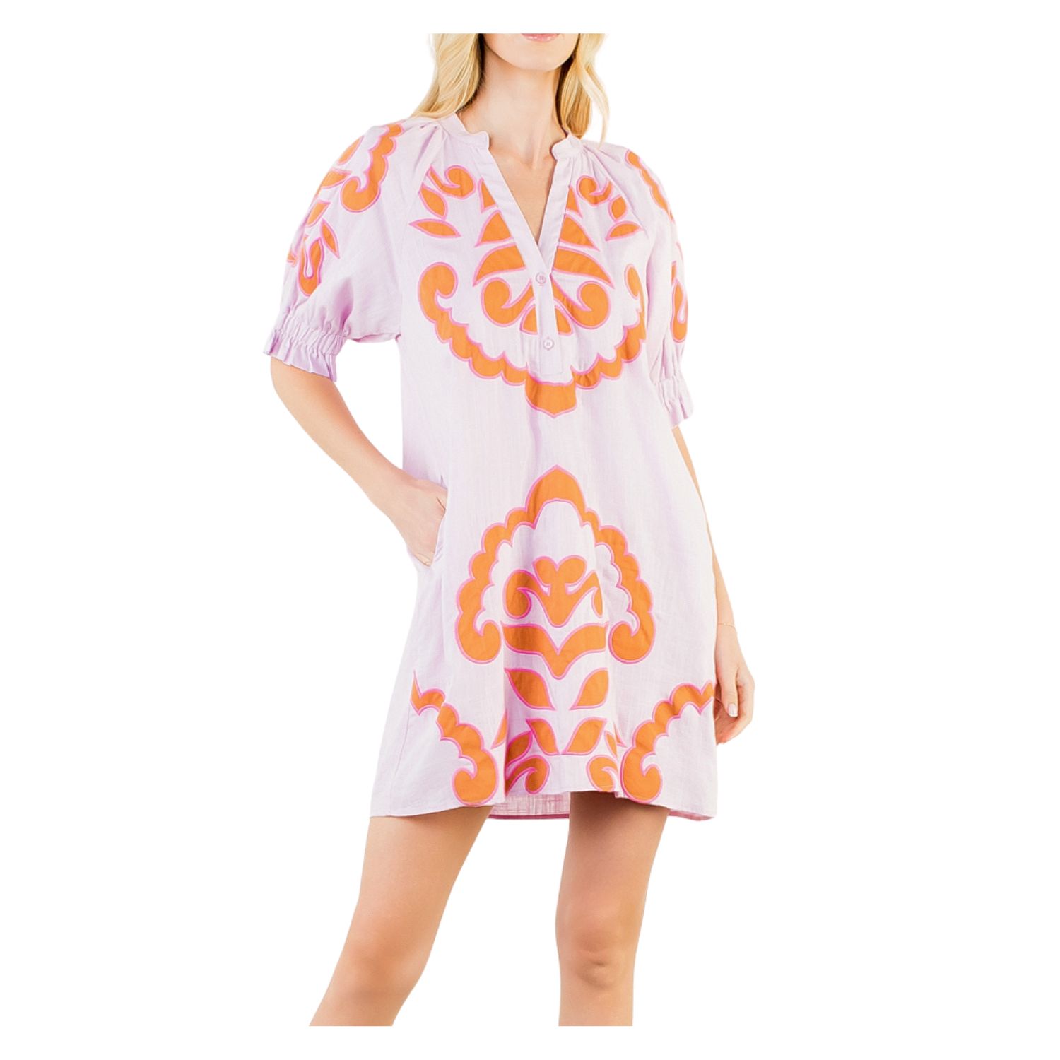 Lilac Embroidered Shift Dress