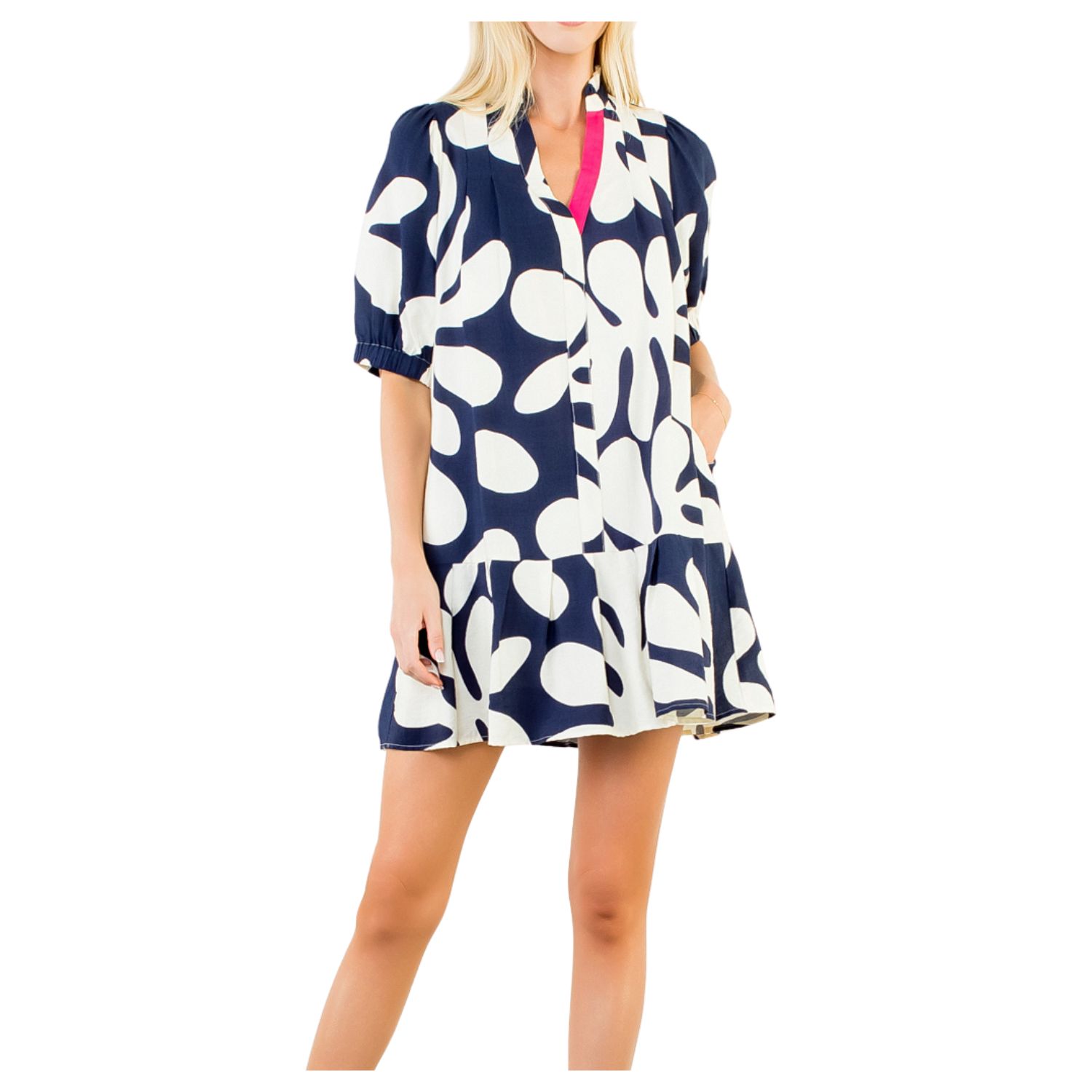 Navy Abstract Print Mini Dress