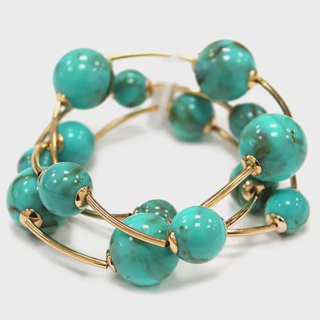 Turquoise &amp; Gold Beaded Stretch Bracelet Set