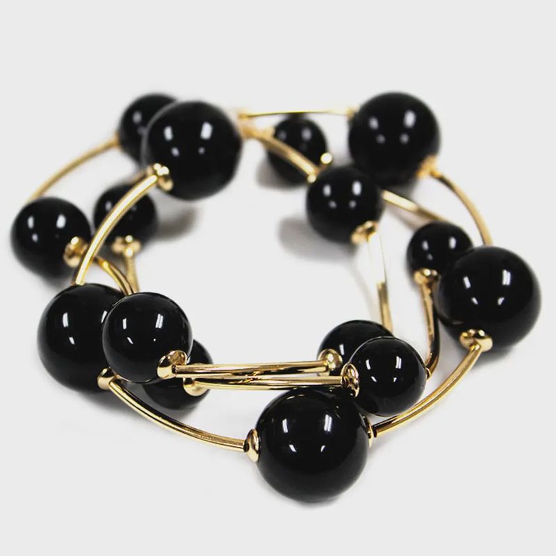 Black &amp; Gold Beaded Stretch Bracelet Set