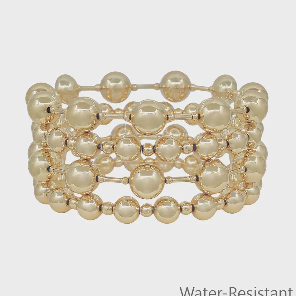 Water-Resistant Gold Beaded Stretch Bracelet Set