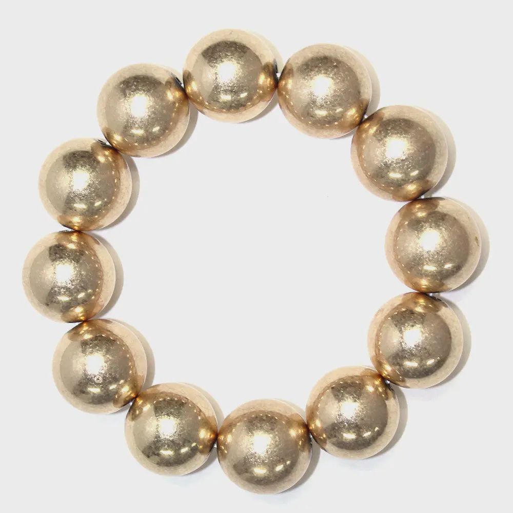 Worn Gold Large Beaded Stretch Bracelet