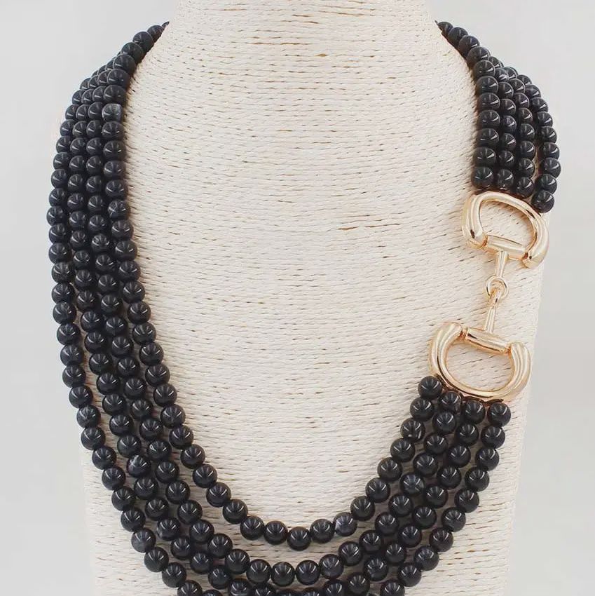 Black Multi-Strand Horsebit Necklace