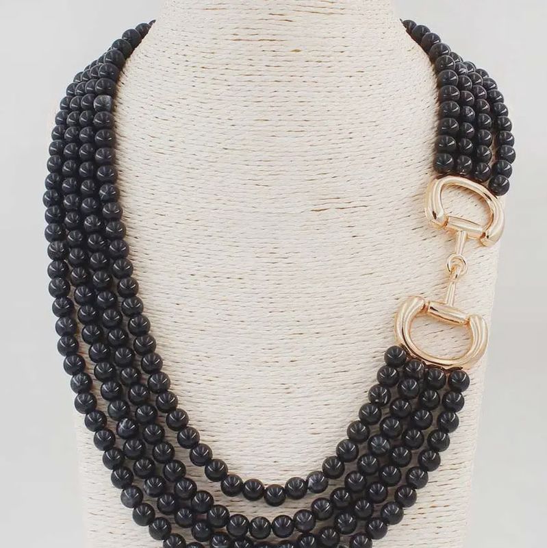 Black Multi-Strand Horsebit Necklace