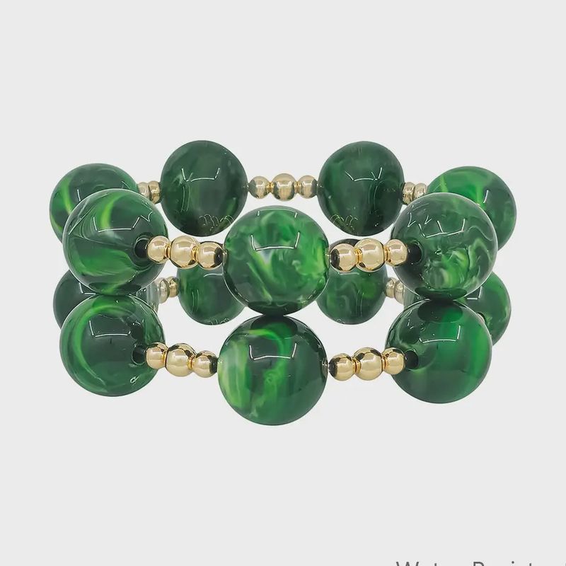 Emerald Green &amp; Gold Statement Stretch Bracelet