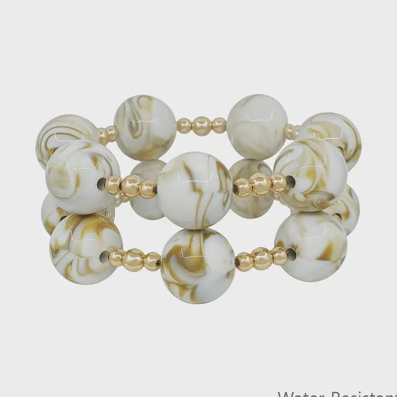 Natural Marbled &amp; Gold Statement Stretch Bracelet