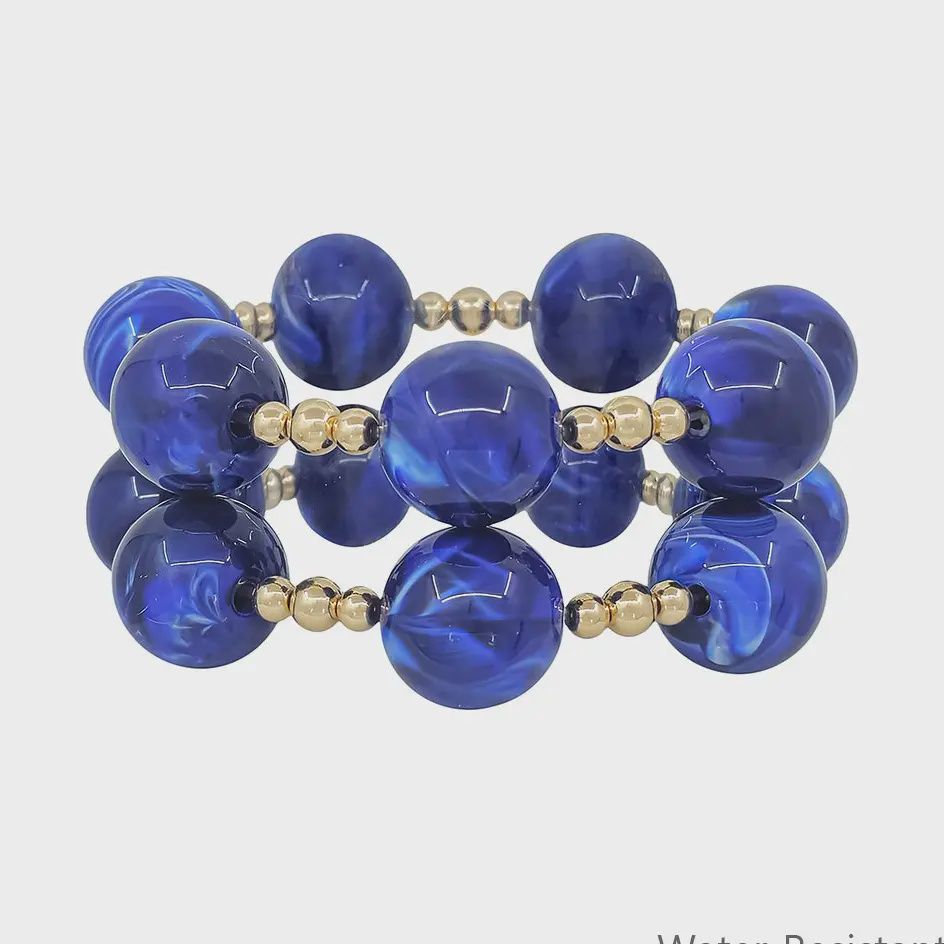 Royal Blue &amp; Gold Statement Stretch Bracelet