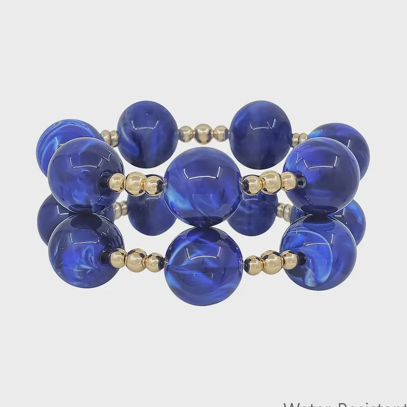Royal Blue &amp; Gold Statement Stretch Bracelet