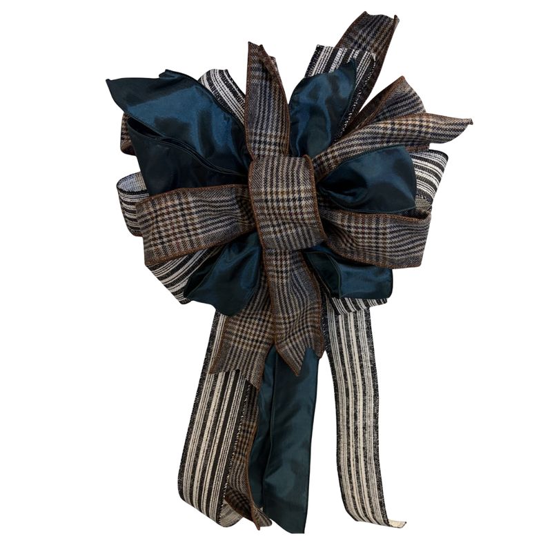 Teal with Plaid &amp; Stripe Bow Approx 20" Long x 17" Wide