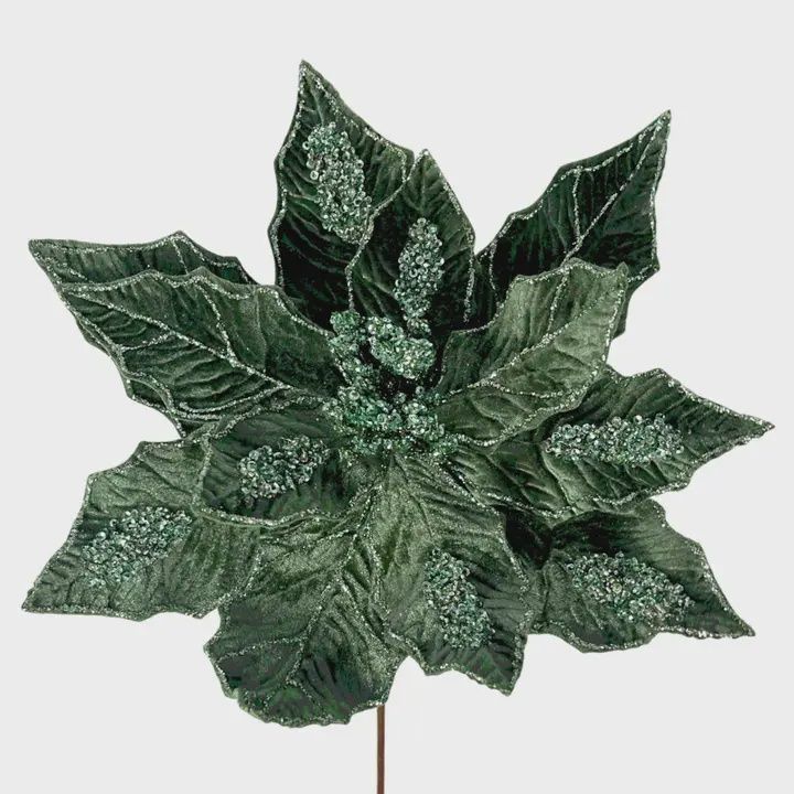 Sage Green Velvet Poinsettia with Sequins – 17"