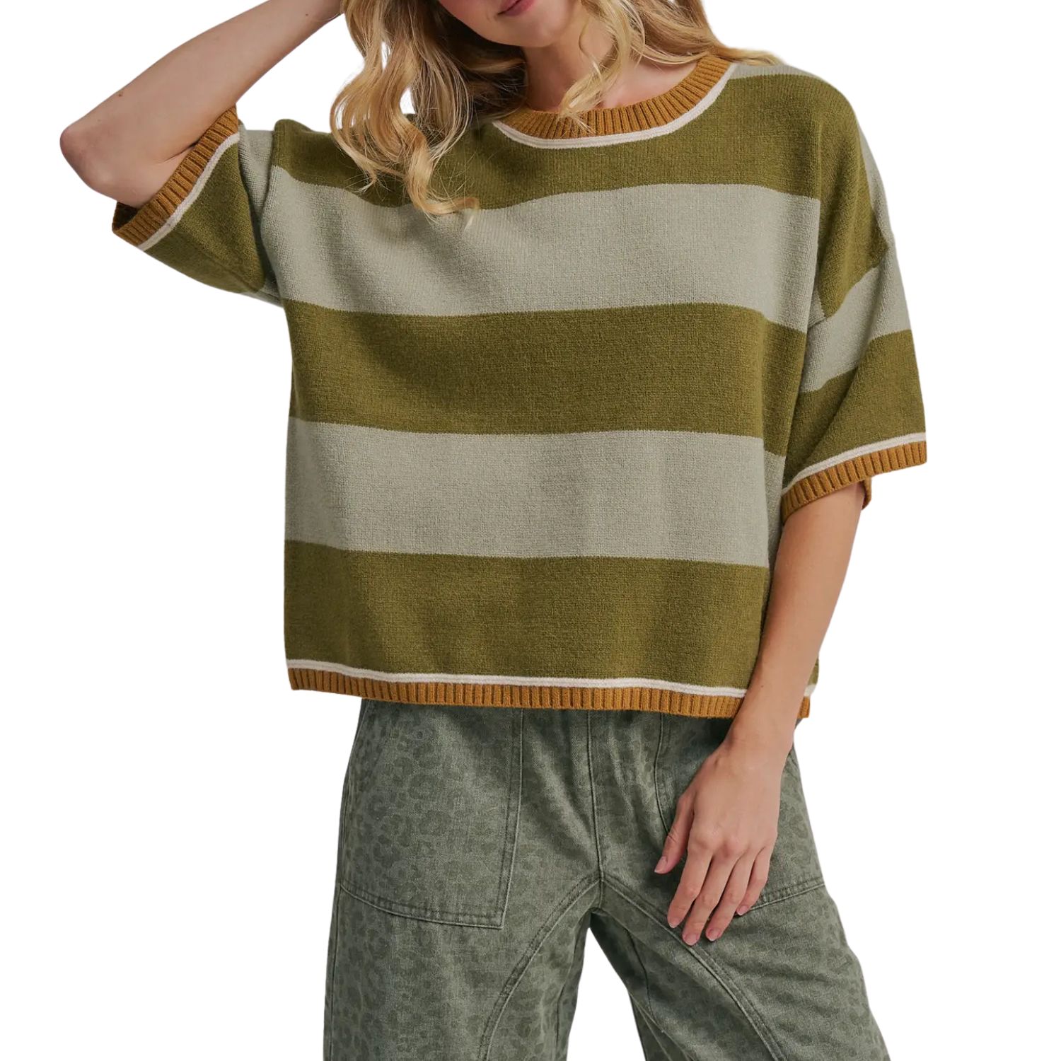 Wide Stripe Loose Fit Drop Shoulder Sweater Top