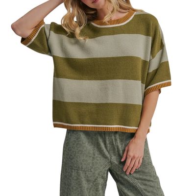 Wide Stripe Loose Fit Drop Shoulder Sweater Top