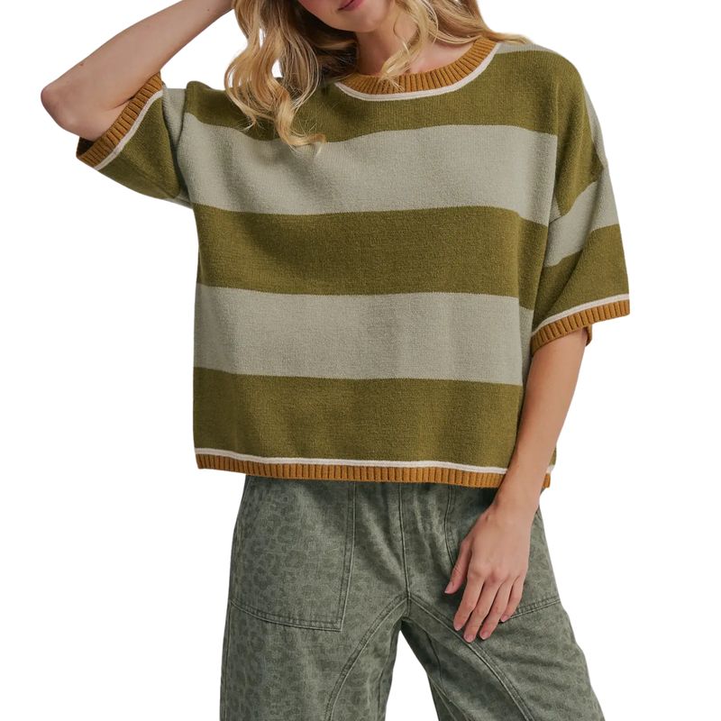 Wide Stripe Loose Fit Drop Shoulder Sweater Top