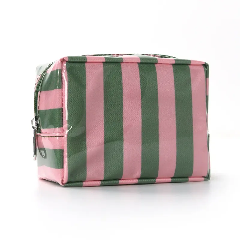 Colorful Stripe Mini Makeup Storage Bag – Green &amp; Pink