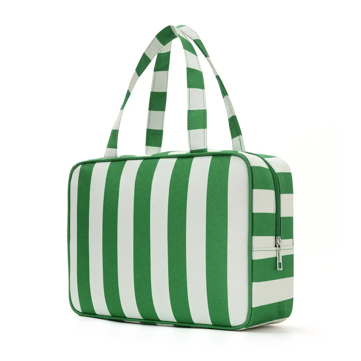 Large Storage Bag Striped Cosmetic Bag – Green &amp; White