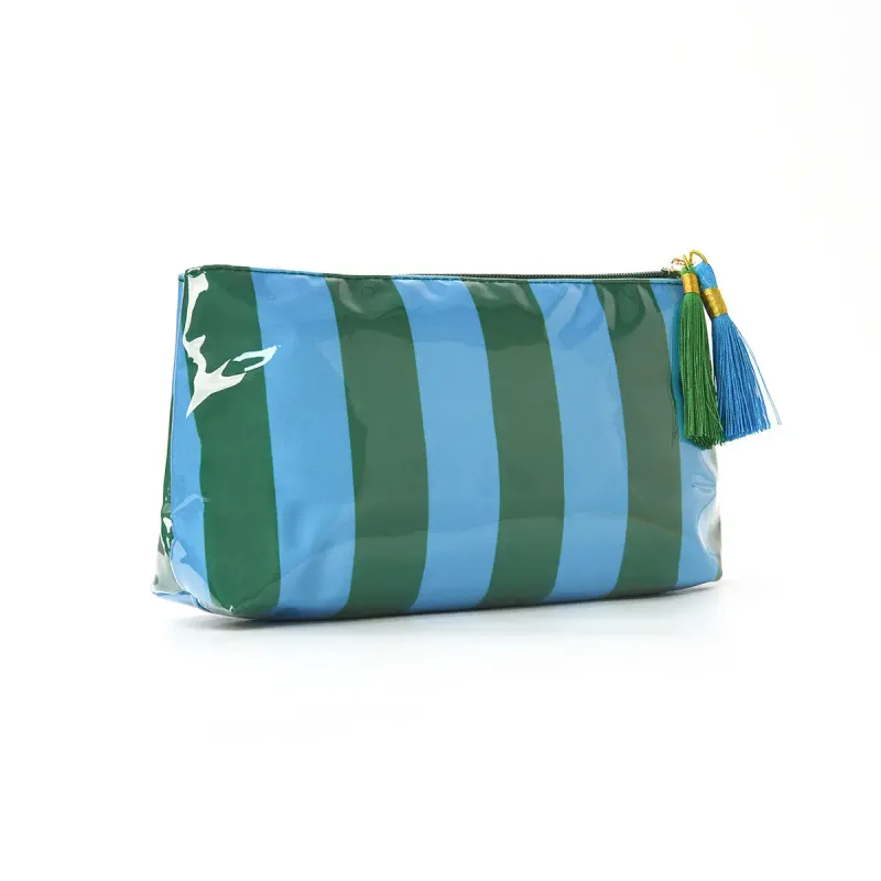 Stripe Cosmetic Bag with Tassel – Blue &amp; Green