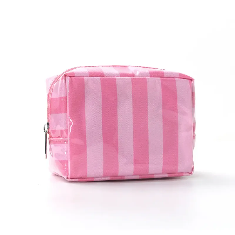 Colorful Stripe Mini Makeup Storage Bag – Pink