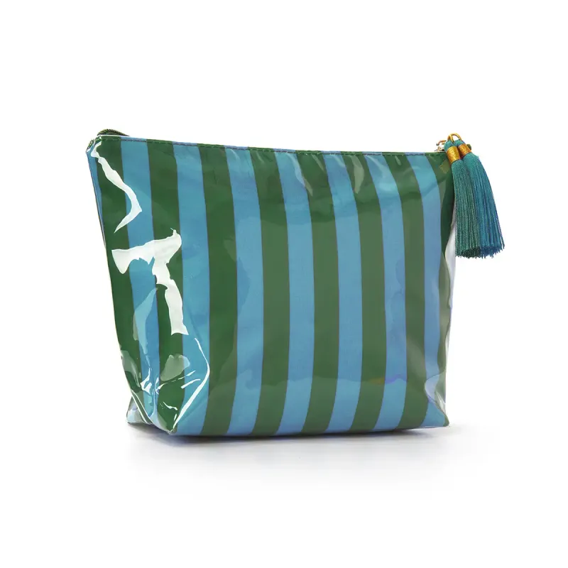 Striped Cosmetic Bag Tassel Zipper Makeup Pouch – Blue &amp; Green