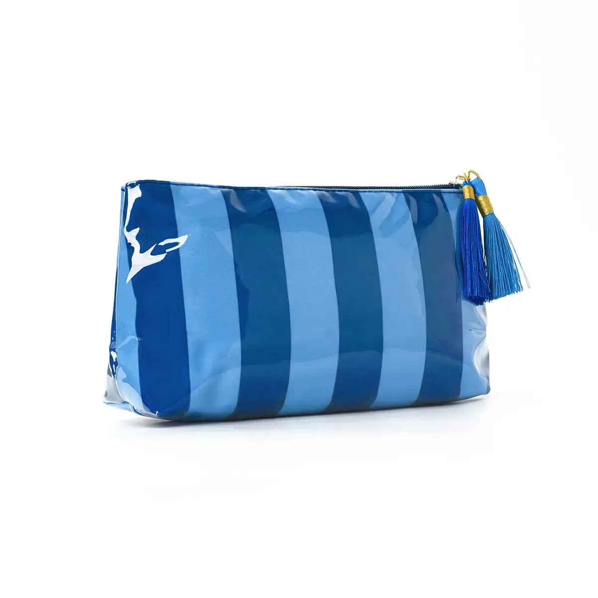 Large Stripe Cosmetic Bag with Tassel – Blue