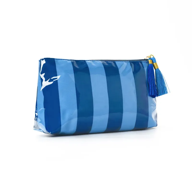 Large Stripe Cosmetic Bag with Tassel – Blue
