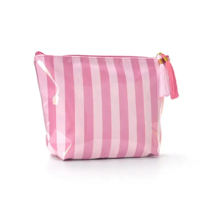 Striped Cosmetic Bag Tassel Zipper Makeup Pouch – Pink