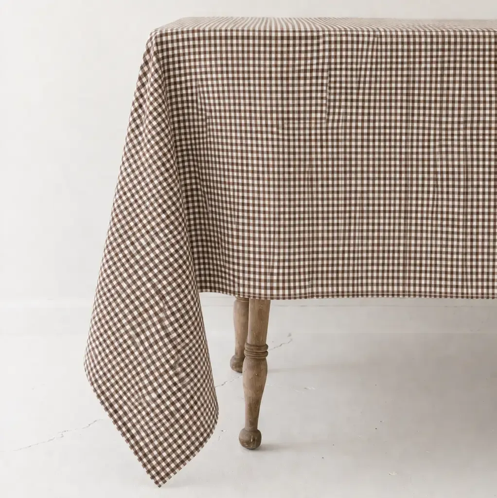 Linen Tablecloth – Mini Gingham Check in Tobacco