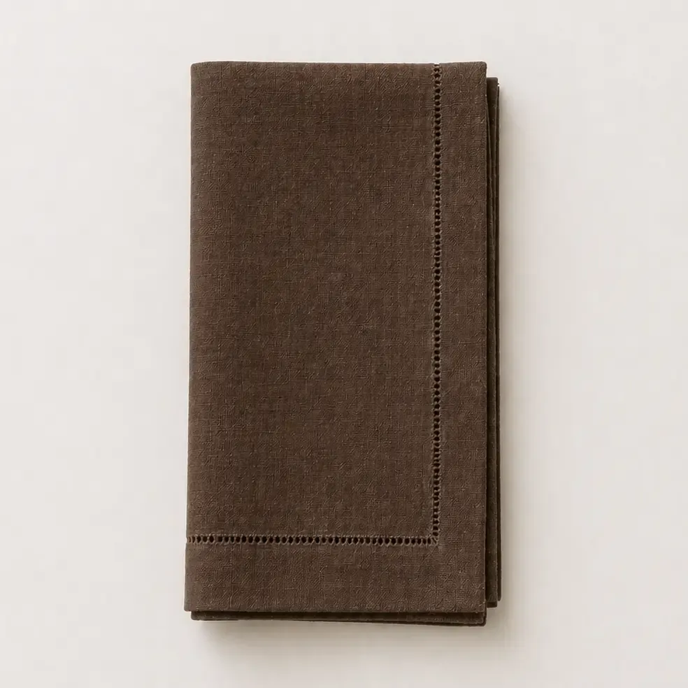 Brown Linen Hemstitch Dinner Napkin