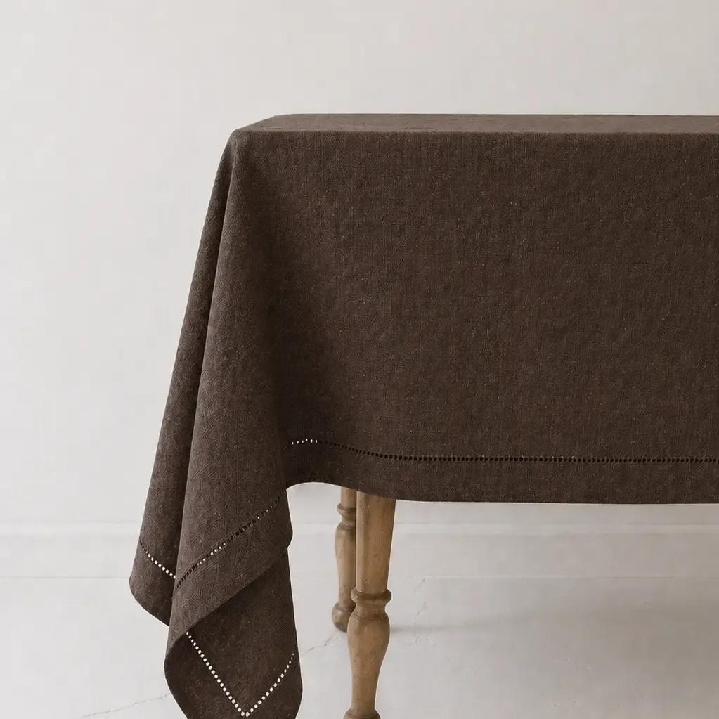 Brown Linen Hemstitch Tablecloth