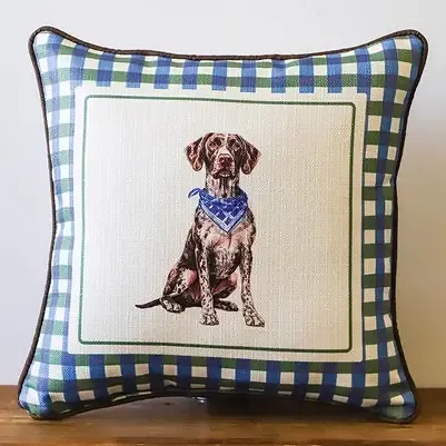 Dog Gingham GSP Piped Pillow
