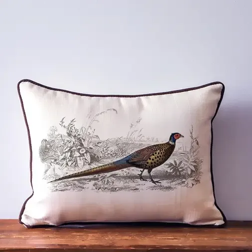 European Pheasant Piped Pillow