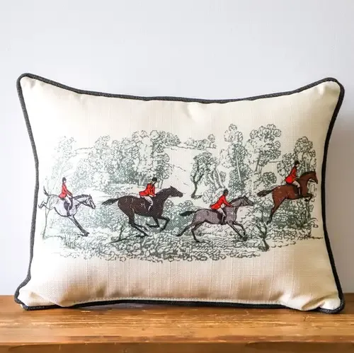 Fox Hunt Horseback Riders Piped Pillow