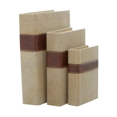 Traditional Light Brown Linen Fabric Book Box