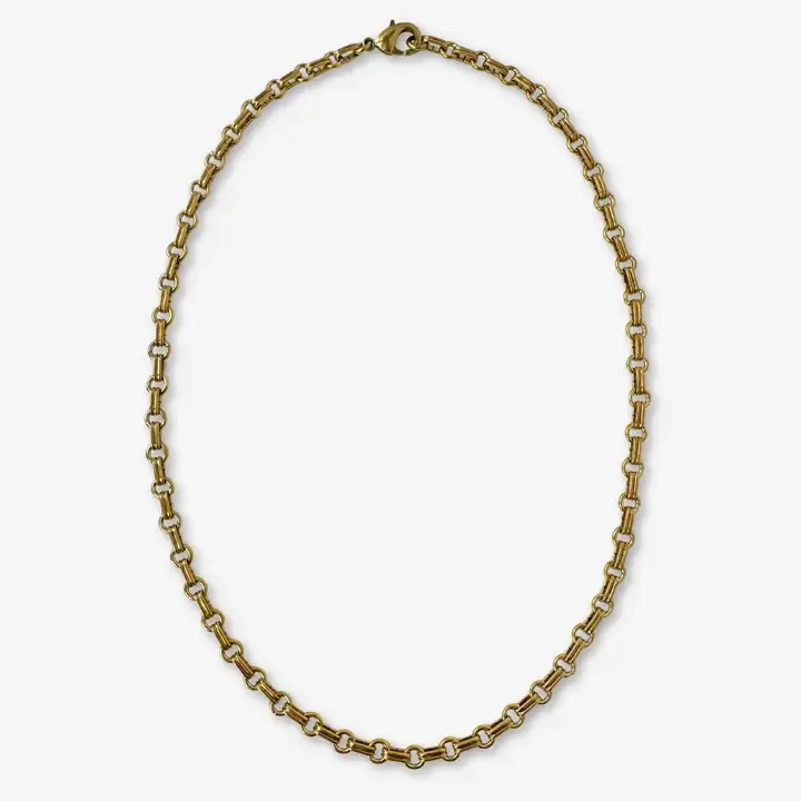 Plain Industrial Brass Rolo Chain Necklace with Lobster Clasp