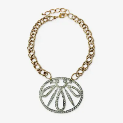 Refashioned Vintage XL Clear Rhinestone Oval Pendant Necklace