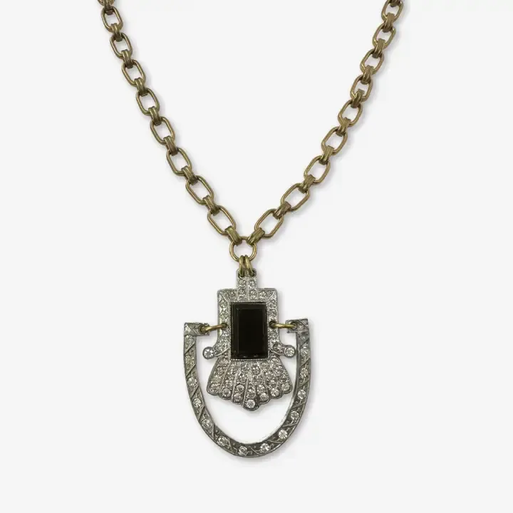 Refashioned Vintage Black &amp; Clear Rhinestone Assemblage Necklace