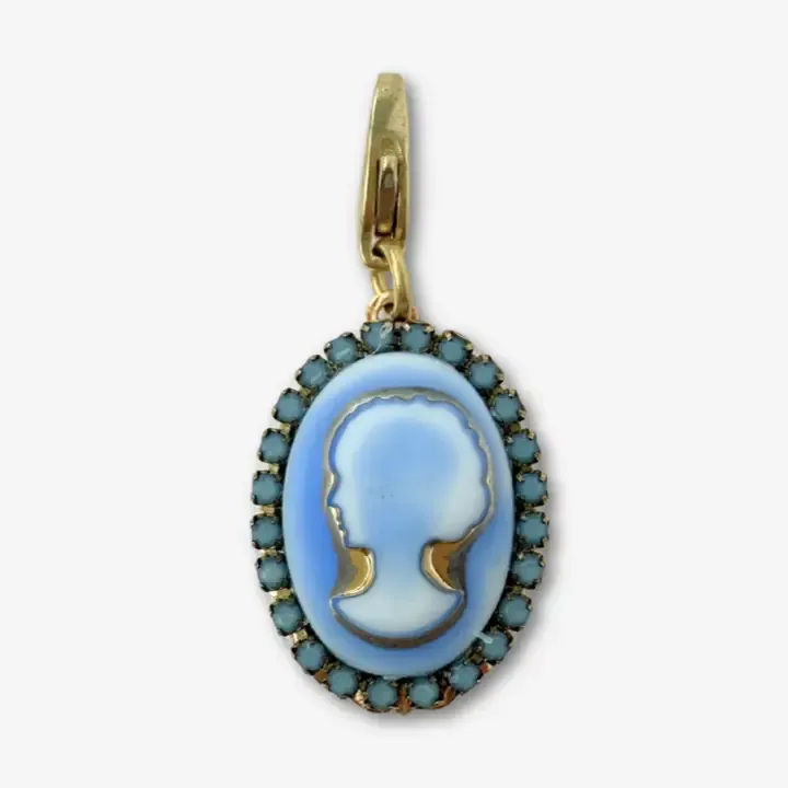 Refashioned Vintage Periwinkle Blue Glass Oval Cameo Charm