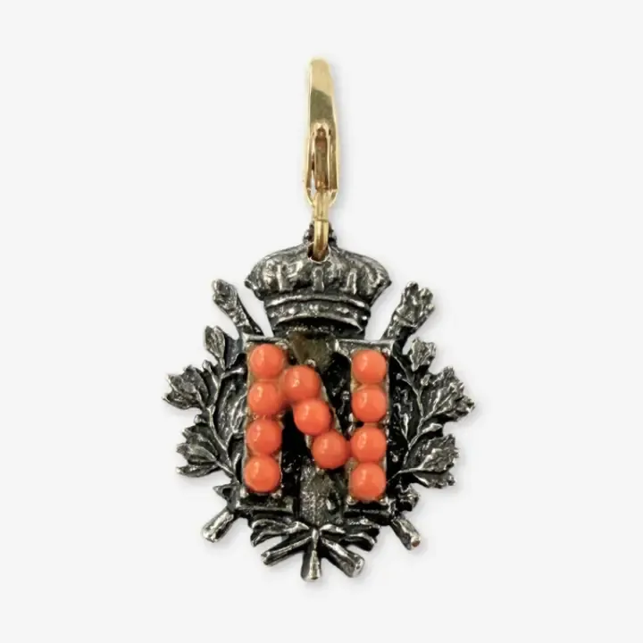 Refashioned Vintage Silver &amp; Coral Letter "N" Coat of Arms Charm