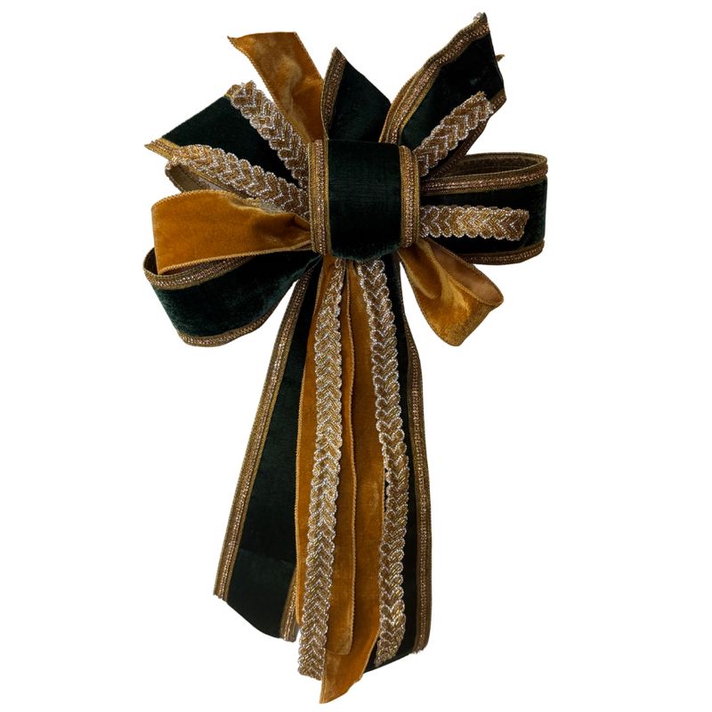 Green, Camel &amp; Gold Velvet Bow Approx. 27" Long x 16" Wide