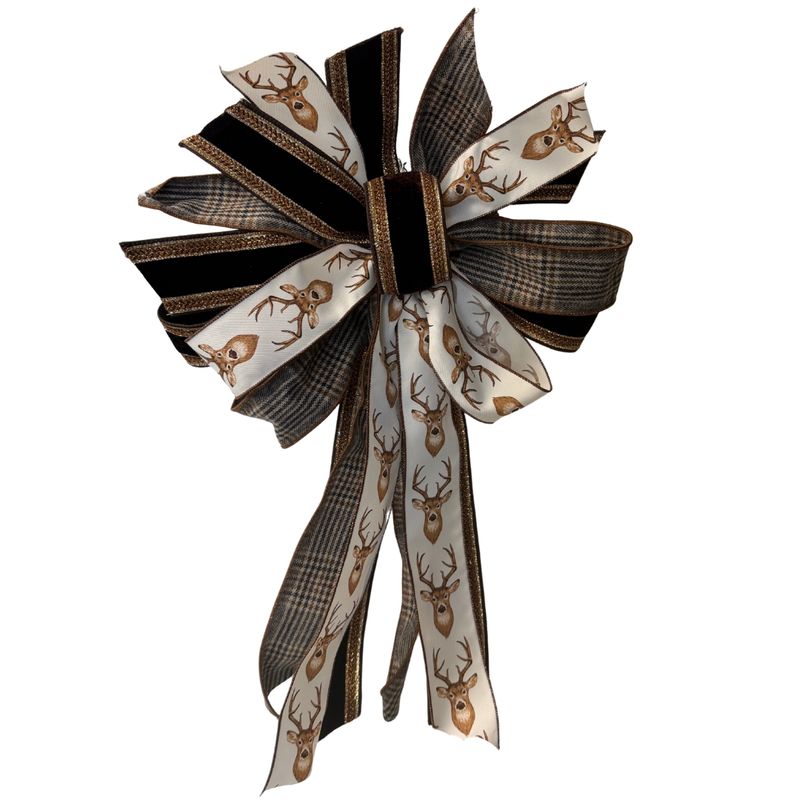 Brown Velvet &amp; Plaid Deer Bow Approx. 27" Long x 17" Wide
