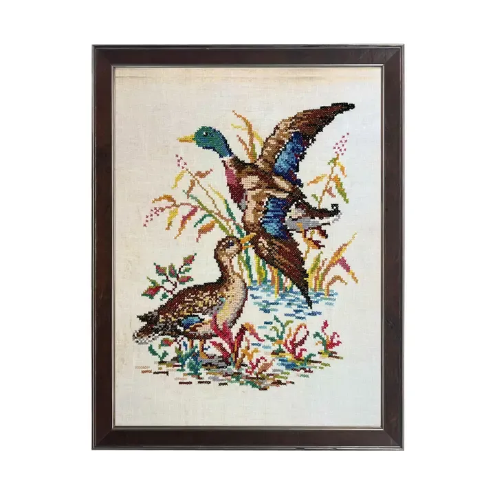 8" x 10" Needlework Duck Reproduction on Distressed Background