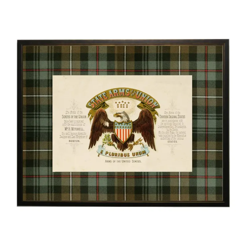 10" x 8" Eagle &amp; 13 Colonies Matted Print in Brown &amp; Green Tartan Frame