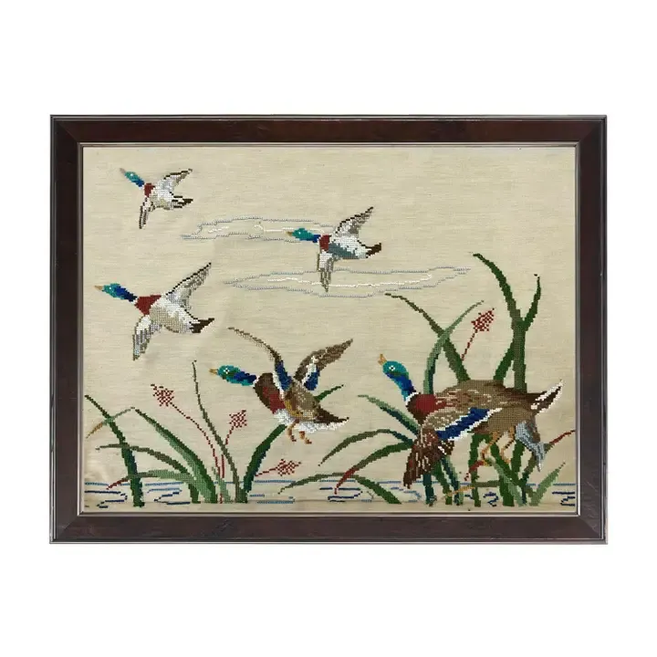 10" x 8" Framed Vintage Mallard Needlework Reproduction