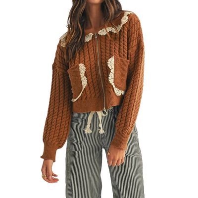 Vintage-Inspired Twisted Zip Cardigan