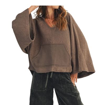 Washed Vintage V-Neck Hoodie with Front Pocket